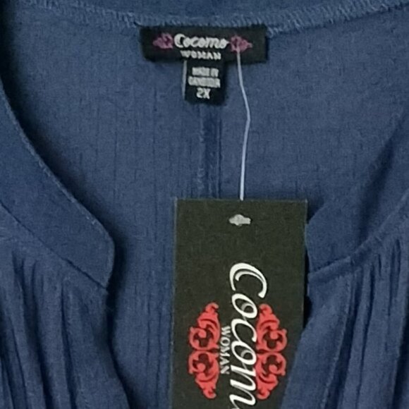 NWT Cocomo Plus Size 2X Navy Blue Pintuck Flutter Sleeve Top - Picture 6 of 7